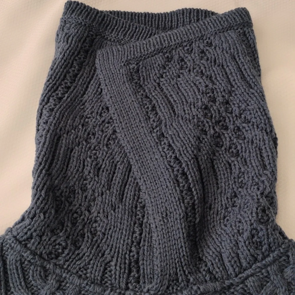 Aran Crafts Ireland Mallard Blue Cable Knit Merino Wool Cowl Poncho Sweater - 10 - Picture 9 of 10
